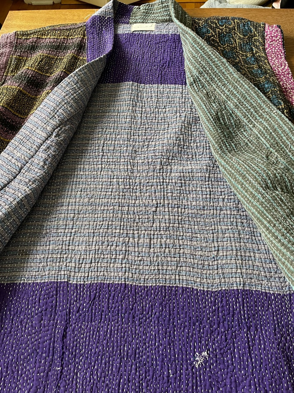 Nomad Purple & Gray Patchwork Kantha Handmade Vest. Stunning!! - Picture 7 of 14